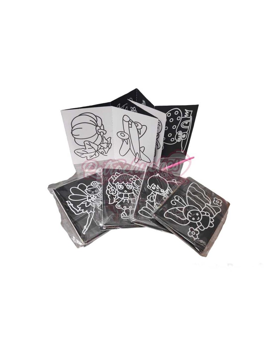 Juguetes+ RetroChuches | Pack Libro Cartulinas Para Rascar O Raspar Y Colorear 8U