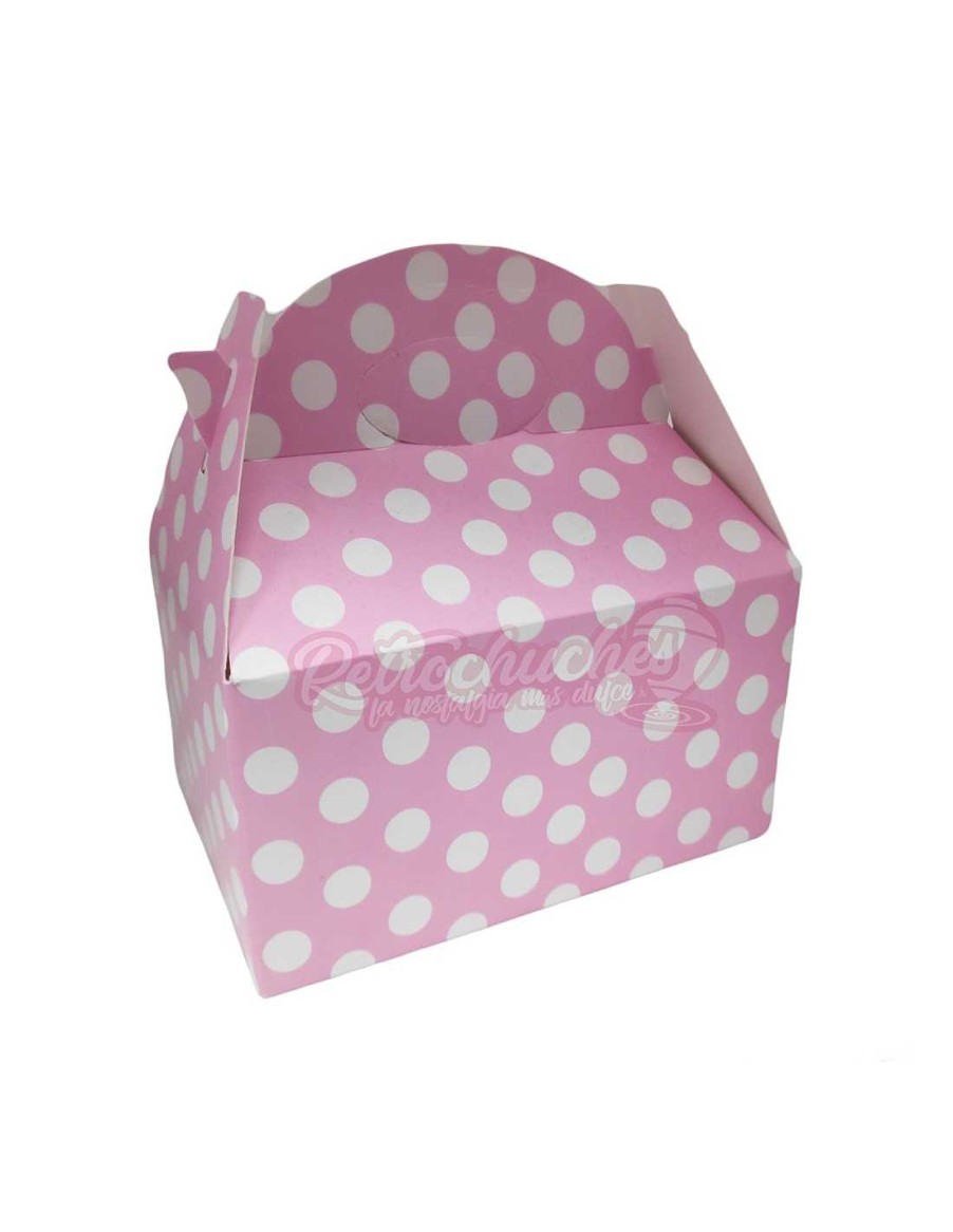 Packs & Cajas RetroChuches | Caja Cart N Para Chuches Rosa Lunares O Topos Blancos Vac A