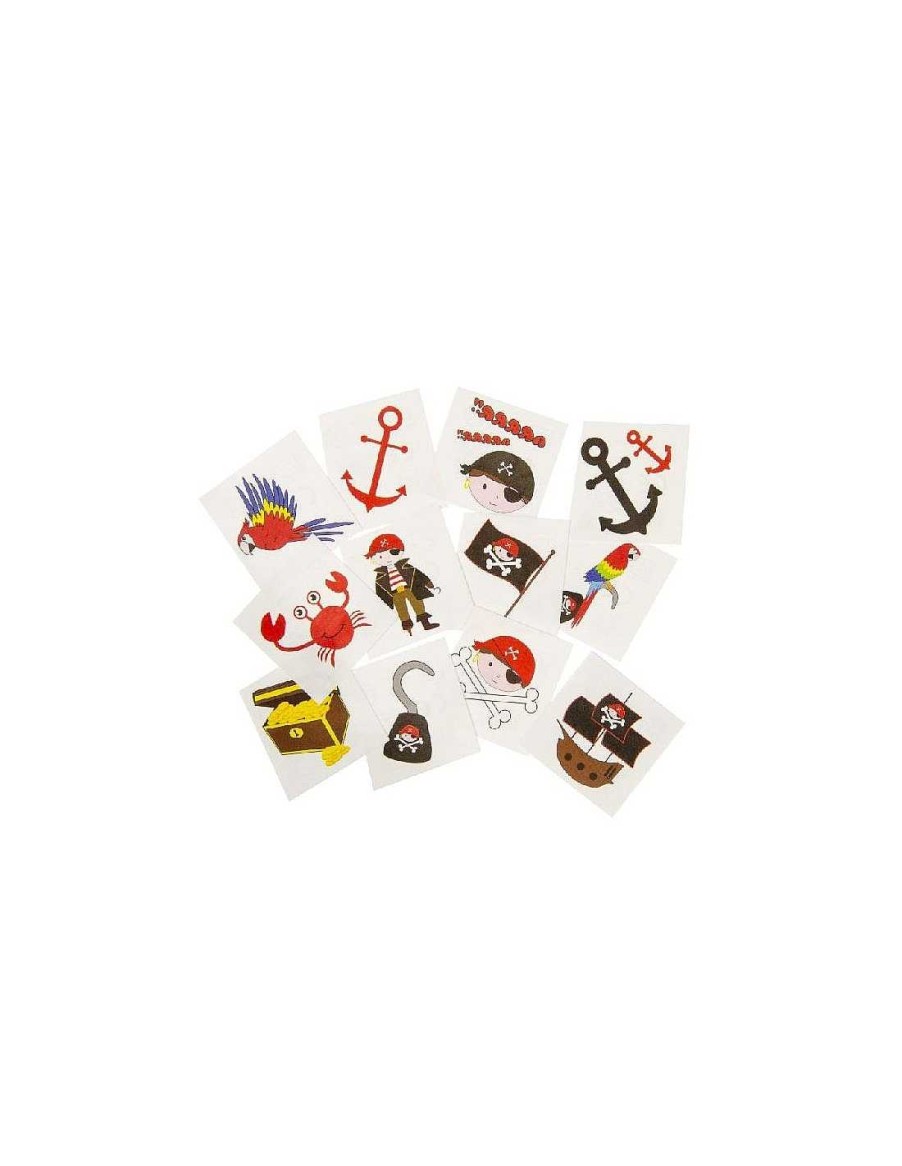 Juguetes+ RetroChuches | Tattoos O Tatuajes Pirata Lavables 4X4 Pack 12